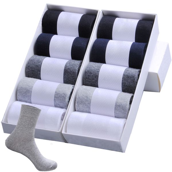 

10 pairs/lot men's cotton socks breathable antibacterial deodorant business leisure work crew socks solid color plus size42-45, Black