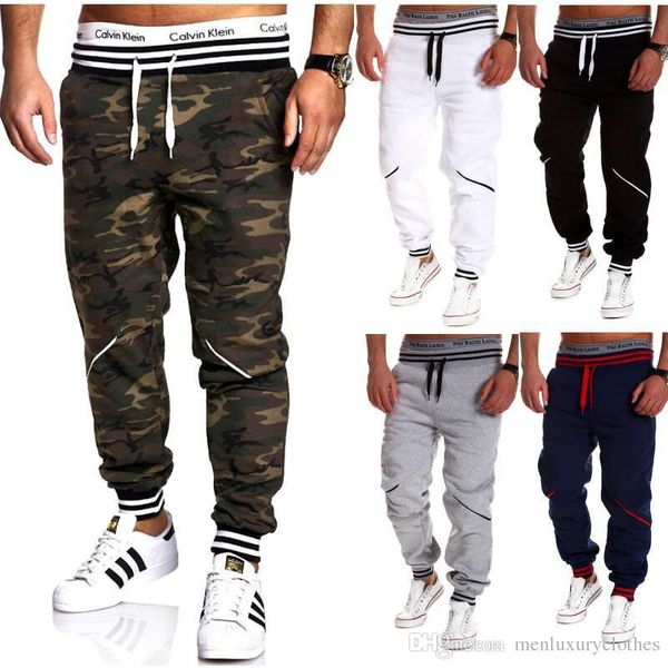 

mens casual camouflage pants elastic sports pencil pants designer male hommes pantalone, Black