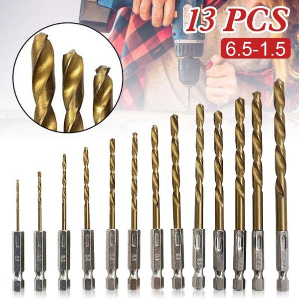 

13pcs 1/4 hex shank 1.5-6.5mm drill bits hss high speed steel titanium coated drill bit set power tools accessories