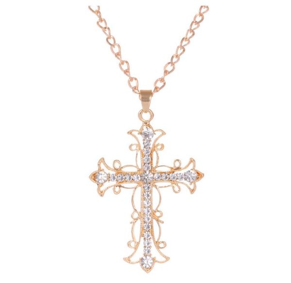 

women's new selling designer luxury diamond-inlaid cross necklace hip-hop exaggerated personality fashion sweater necklace jewelry neck, Silver