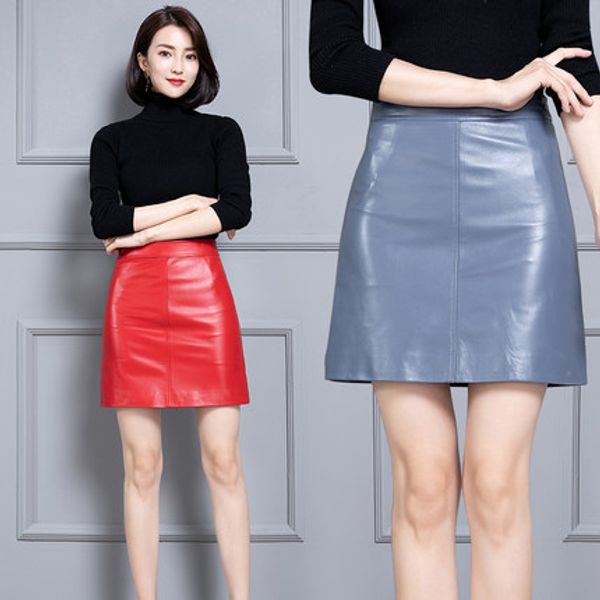 

2019 new fashion genuine sheep real leather skirt k49, Black