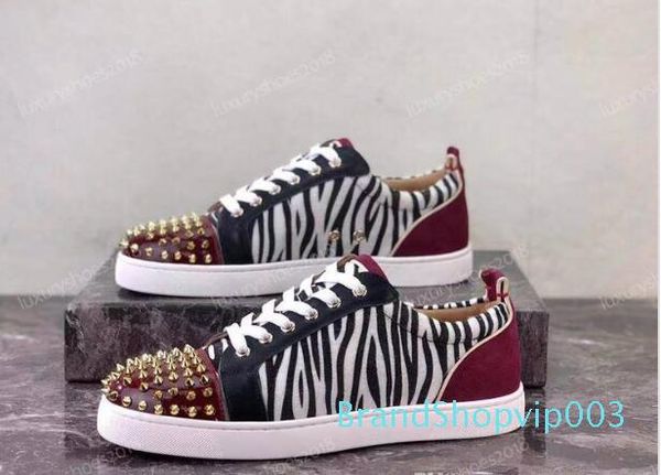 

designer red sole suedes leather rhinestone strass spikes shoes men womens flat shoe low-lace-up casual sneaker chaussure 02, Black