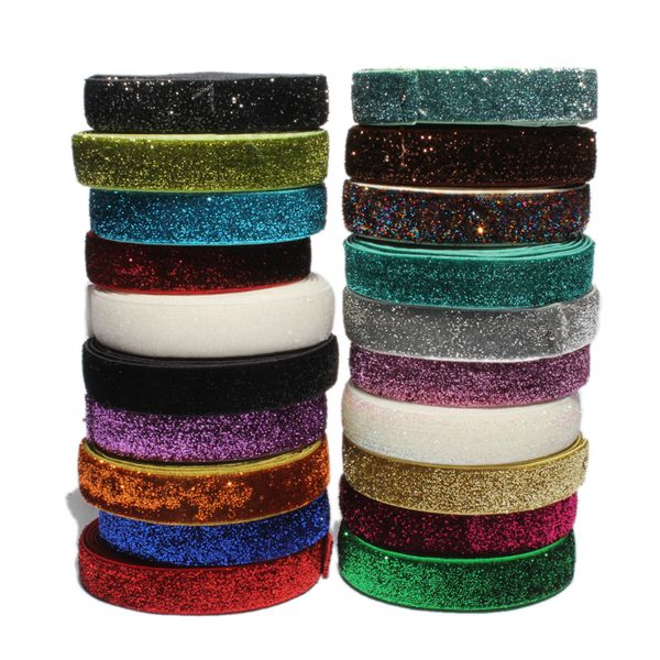 

10Yards 5/8" Rainbow Glitter Fold Over Elastic Ribbon FOE for Kids Hair Accessories Girls Elastic Headbands Hair Ties Hairbow