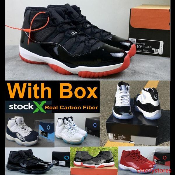 

new 2019 11 bred 11s concord 11 real carbon fiber gym red gamma blue midnight navy basketball shoes with men