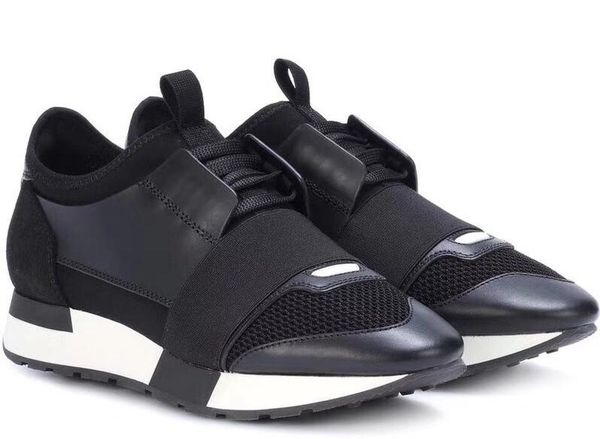 

fashion man woman casual shoe luxury designer sneaker genuine leather men pointed toe race runner shoe outdoors trainers with box us5-12 l14, Black