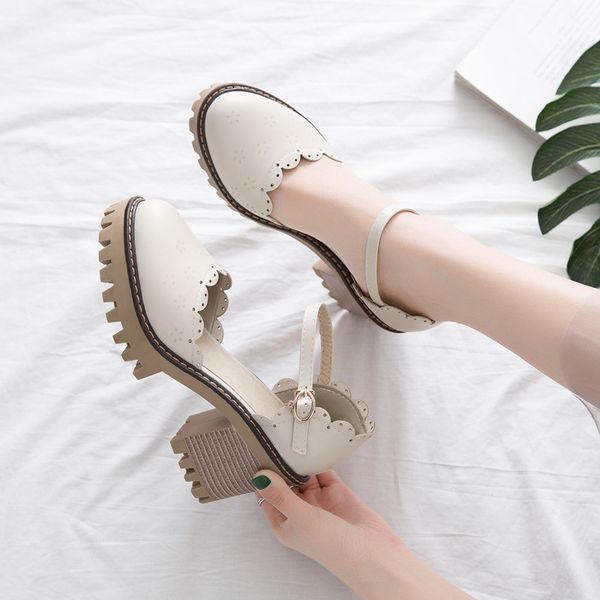 

summer new baotou sandals women buckle chunky heel evening shoes 2020 all-match platform size high heels, Black