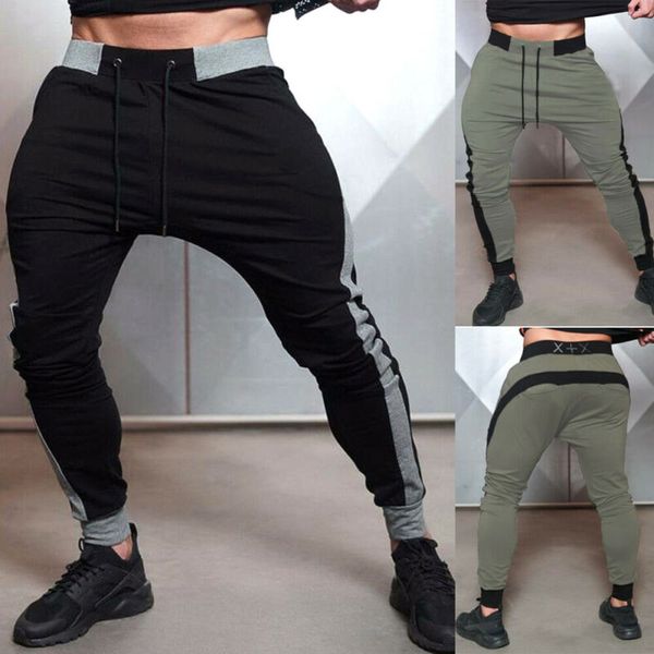 

men's gym sport casual trousers tracksuit bottoms joggers sweat track pants skinny jogging joggers sweat pants trousers, Black;green