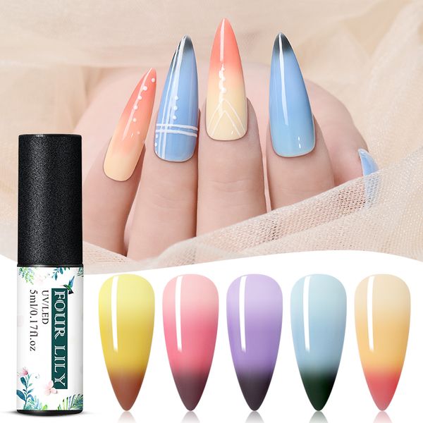 

four lily temperature changing color gel nail polish set all for manicure uv led gel varnish base coat nail art lacquer