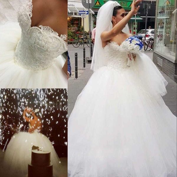 

strapless sweetheart wedding dress princess bridal ball gowns beading sleeveless lace appliques wedding gowns petites plus size custom made, White