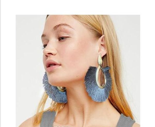 

bohemia fan tassel earrings waterdrop vintage tassel dangles earring fashion jewelry fringe earrings for women, Silver