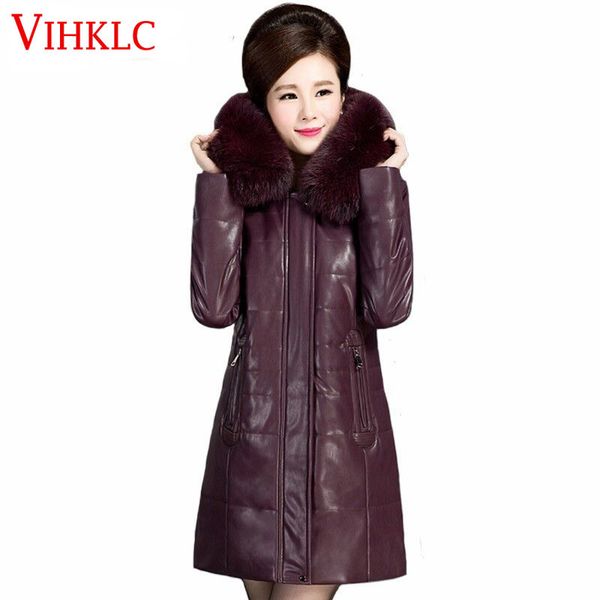 

winter clothing, leather jacket, middle-aged women, long thick cotton jacket b997, Black