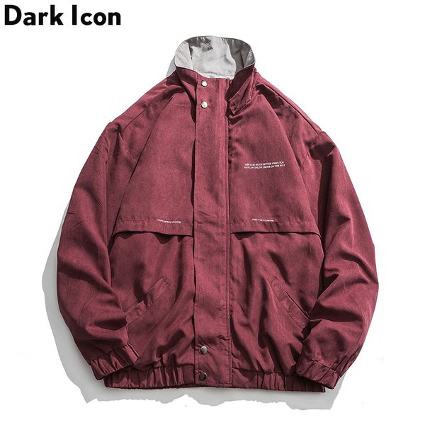 

dark front pocket stand collar windproof jacket men 2019 autumn outerwear jacket loose jackets for man, Black;brown