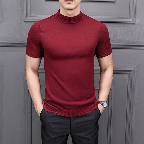 MRMT 2019 Marka Yeni Sonbahar Erkek T ShirtPure Renk Yarı-Yüksek Yaka Örgü Erkek Yarım Kollu Kazak Üstleri SH190930