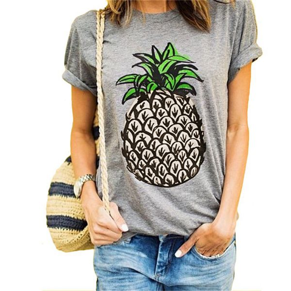 

tee shirt femme women woman clothes women t shirt round collar short sleeve pineapple print casual summer designer s 2xl, White