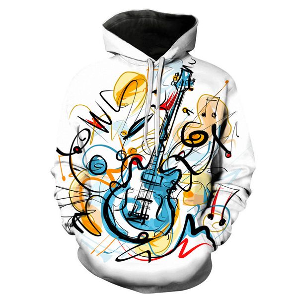 

jugofar men women hooded sweatshirts harajuku cartoon guitar 3d print multicolor guitar casual hoodie pocket streetwear hoodies, Black