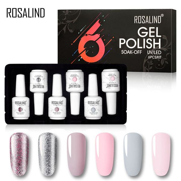 

rosalind manicure set gel nail polish hybrid varnish for nail art poly gel 6pcs/kit 15ml lacquer semi permanent base and top, Red;pink
