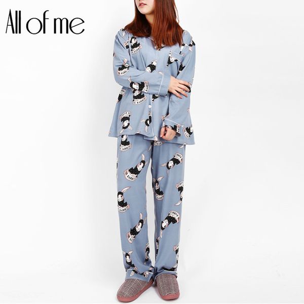 

blue long sleeve and pants pajama sets for women fashion cartoon print pajama set spring casual sleepwear set, Blue;gray