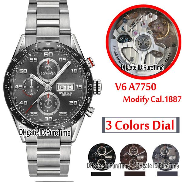 

new v6f eta a7750 cal 1887 automatic chronograph mens watch black ceramic bezel gray dial stainless steel bracelet edition puretime a1, Slivery;brown