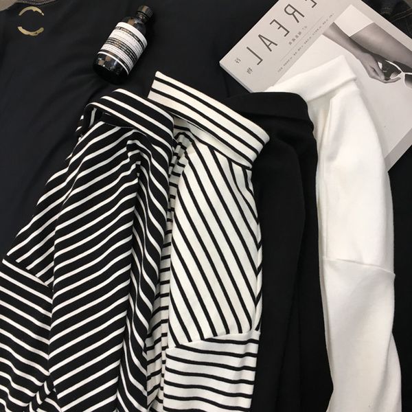 

2019 new black white striped long sleeve t shirts women loose t-shirt womens female fashion korean style school students females