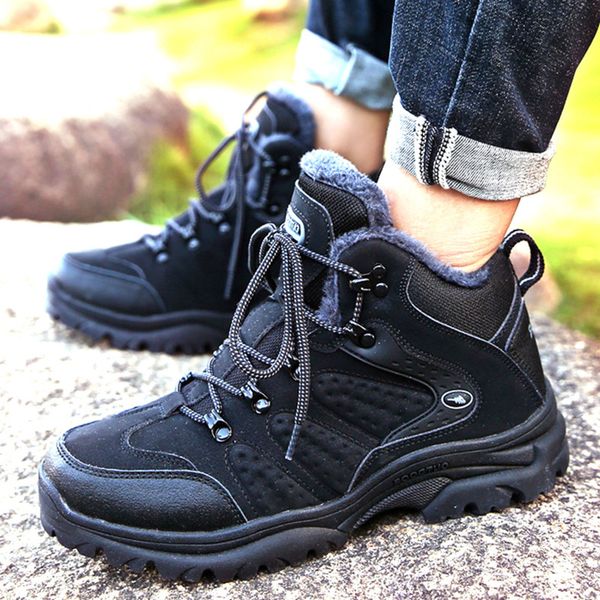 

upuper men's boots winter warm waterproof work boots men shoes safety leather sneakers outdoor men snow 2019, Black