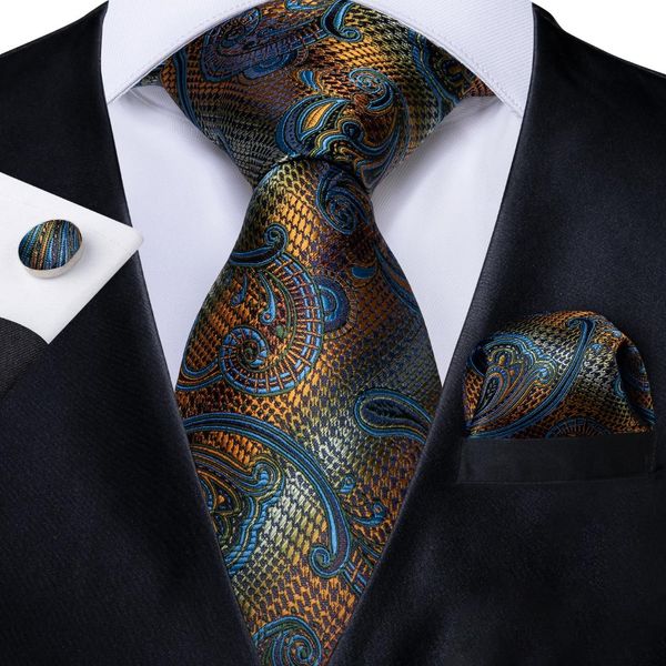 

mens necktie gold blue silk paisley wedding tie for men handkerchief cufflink tie set dibangu designer fashion business sjt-7183, Blue;purple