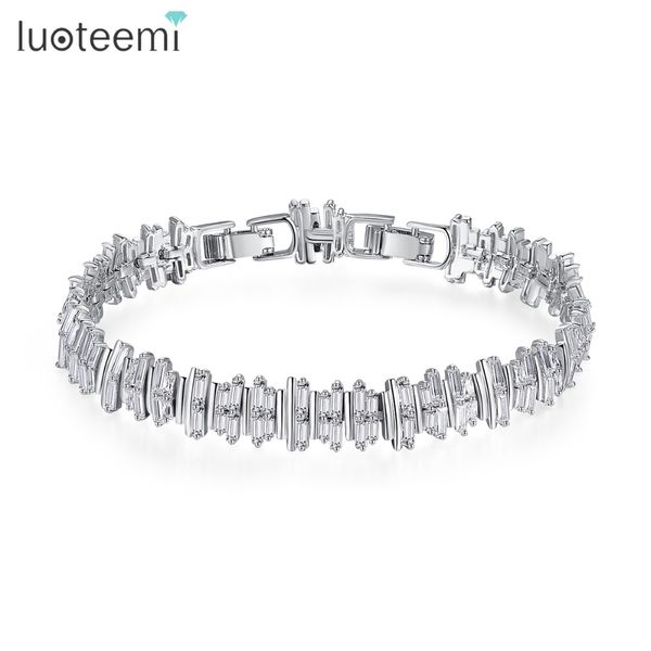 

luoteemi brand new design bracelet for women elegant party shiny cz pulseras mujer luxury square cz silver color christmas gift, Black