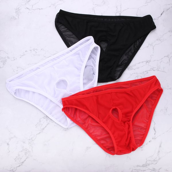 

1pc mens briefs underwear antibacterial open front pouch lingerie thongs g-string tanga ice silk briefs panties, Black;white