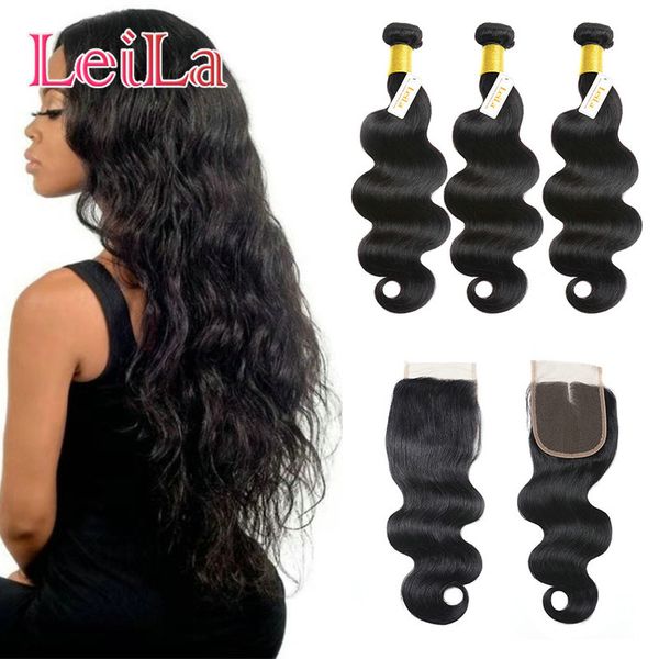 

peruvian virgin hair body wave 3 bundles with 4x4 lace closure unprocessed human hair weaves can be dyed natural color 8 inch-28inch, Black;brown