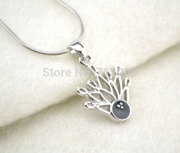 

20pcs a lot fashion rhodium plated bowling ball sport pendant necklaces, Silver