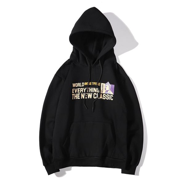 

chinese buddhism head sculpture hoodies men/women 2018 hip hop casual streetwear hooded sweatshirts harajuku male hoodie, Black