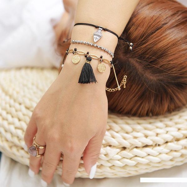 

metal small pendant tassels bracelet natural stone coin bracelet charm, Golden;silver