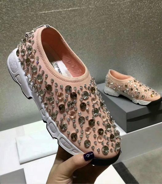 

ladies designer shoes luxury fashion women casual star socks shoes knitted fabric sequin chaussures size 34-42 with box//520, Black