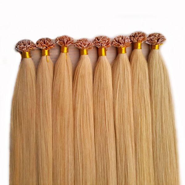 Black Brown Blonde indische Remy Human Vorbesetzte Haarverlängerungen Italienische Keratin Haare Flachspitze U Tip Fusion 100 S / PCs 50g 70g 100g