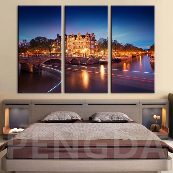 

canvas prints picture wall art painting modern home decoration city night scene cuadros modular poster for living room framework