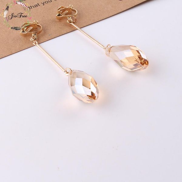 

fashion new arrival women trendy long crystal clip on earrings without piercing women earring for chrismas birthday gift, Silver