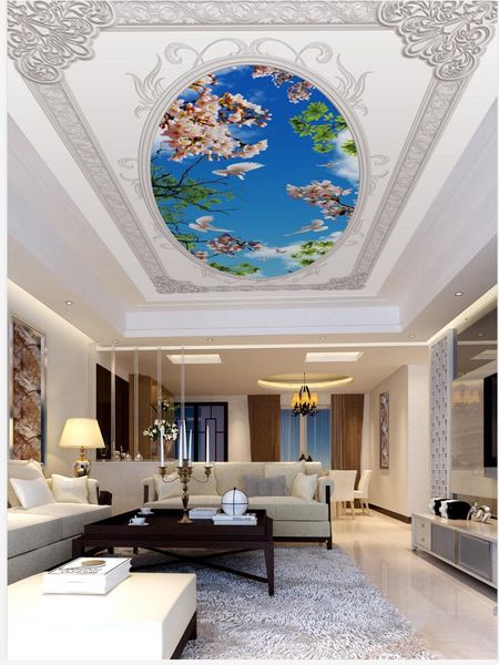 

european relief pattern fresh blue sky flower branch ceiling fresco 3d ceilings