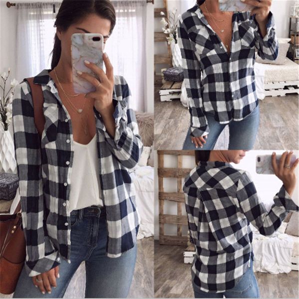 

women's shirts 2018 autumn and winter female shirt plaid shirt women slim long sleeve cotton blouse female outerwear, White