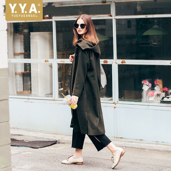 

euro fashion women long trench coat hoody loose fit woolen blends dust coat high street female maxi overcoat windbreaker trench, Tan;black