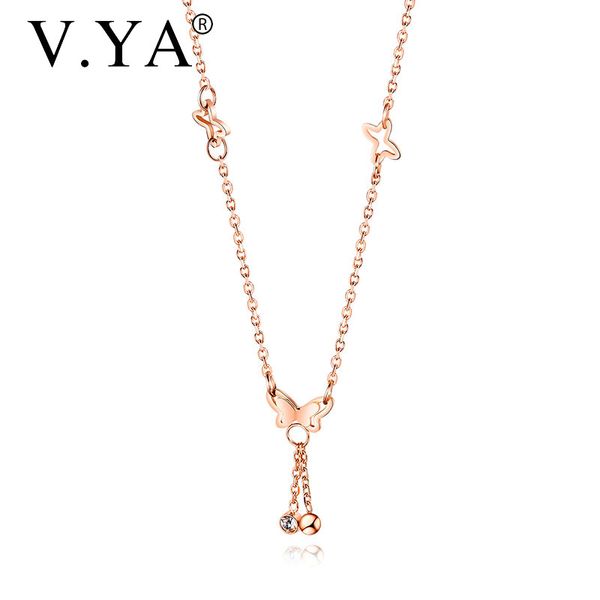 

v.ya simple and stylish stainless steel necklace for women butterfly pendant necklaces niche design clavicle chain jewelry, Silver