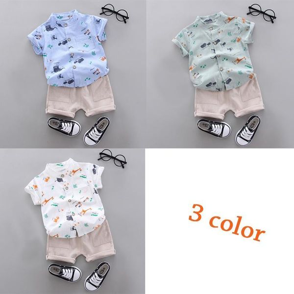 

лето дети детские мальчики с коротким рукавом мультфильм pattern блуза + шорты повседневные наряды set, White