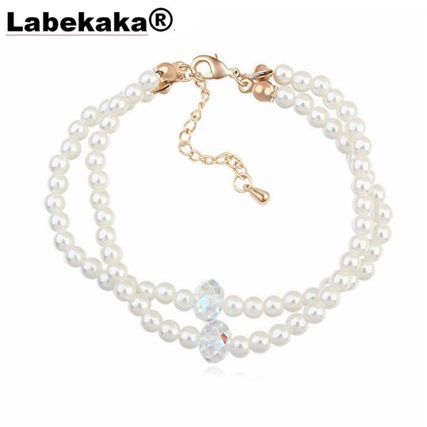 

labekaka высокое качество 2 слоя имитация pearl браслет кристалл ab шарик женщин lady девушка свадебные горячие ювелирные изделия, White
