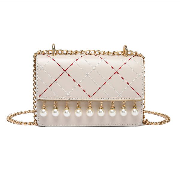 

pearl tassel linger pu leather fashion ladies chain purse handbag shoulder bag female messenger bag portable flip