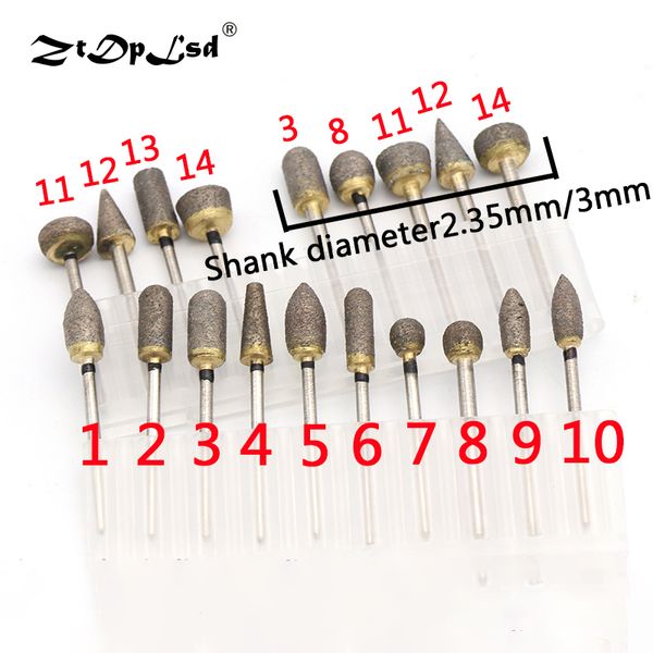 

ztdplsd 1x 2.35/3mm shank durable diamond burrs grinding head rotary carving tools sintered abrasive for jade peeling drill bits