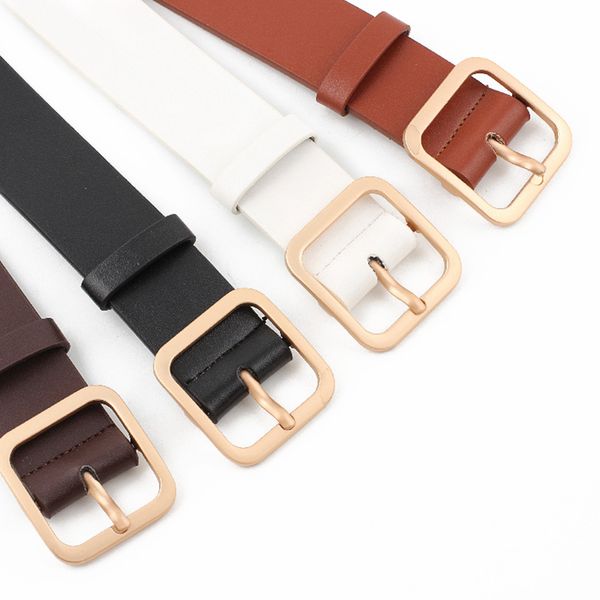 

square gold buckle wide waist belts for women pu leather ladies dress jeans belt strap white brown black female belt, Black;brown