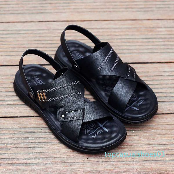 

fashion mens gladiator sandals summer outdoor comfortable mens sandals handmade men beach soft bottom men's t03, Black