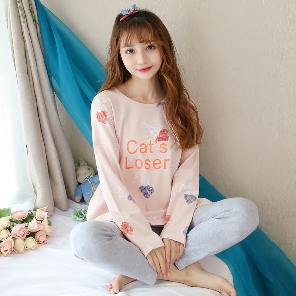 

autumn women pajamas sets comfortable cotton home clothing lounge sleepwear long-sleeve pijama mujer pajama set pyjamas women, Blue;gray