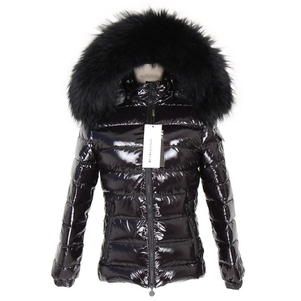 shiny black coat fur hood