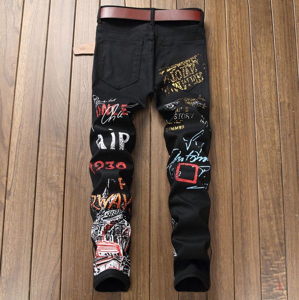 

2020 autumn men's designer jeans ripped hole designer trousers pattern fashion straight denim pants mid zipper fly long jeans22 lr19122, Blue