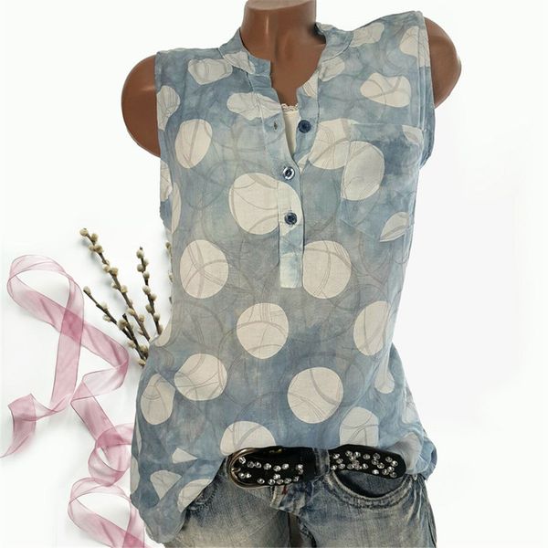 

women summer and blouses ladies causal v-neck dot print sleeveless buttons blouse shirt blusas mujer de moda 2019 new, White