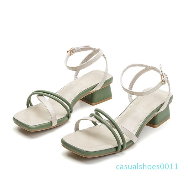 

korean designer fashion women sandals pu leather summer shoes ladies square toe low heels pumps sandalias zapatos de mujer lu23 cc1, Black